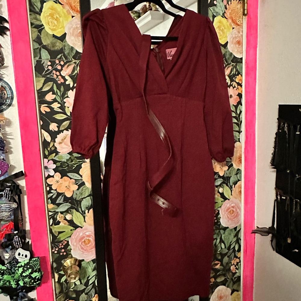 Vixen by Micheline Pitt Burgundy Bawdy Wiggle Dress EUC - Picture 2 of 3